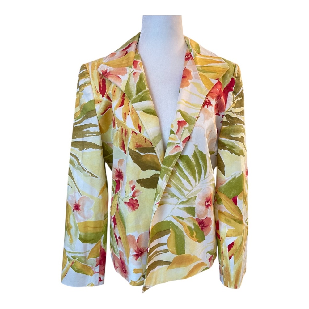 Linda Allard Ellen Tracy Silk Floral Blazer Jacket Size 12 Tropical Print